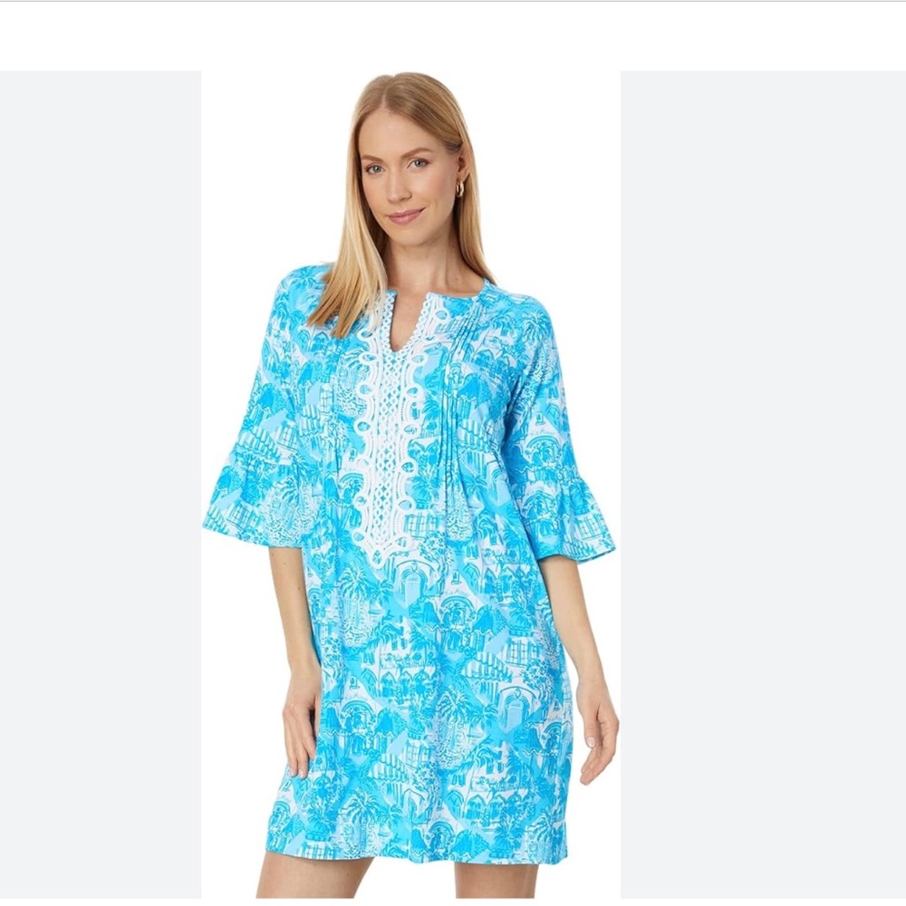 Lilly Pulitzer Krysta 3/4 Sleeve Tunic Dress Amalfi Blue Sunny State of Mind NWT